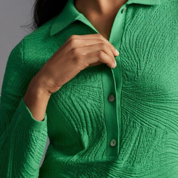 By Anthropologie Long-Sleeve Polo Sweater Mini Dress Green Medium - Picture 5 of 9